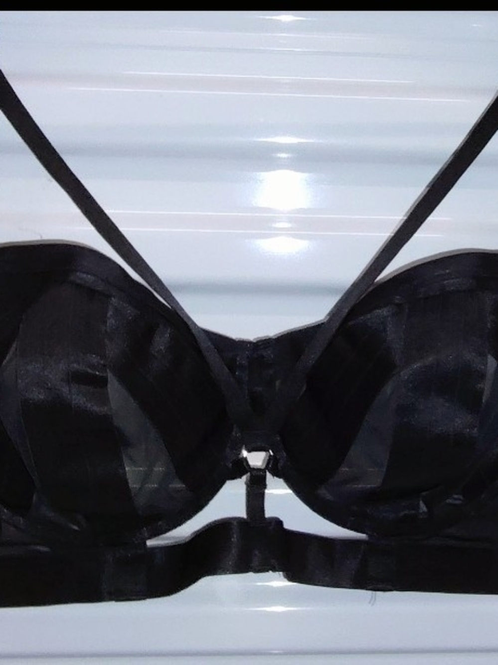 Plus-Size Black Strappy Underwire Bra with Harness Detailing - Picture 4 of 12